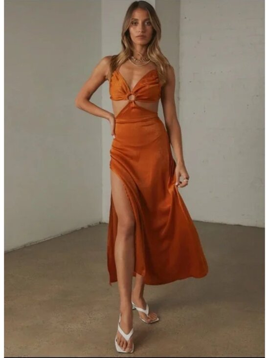 Peppermayo Dresses & Skirts - Peppermayo Burnt Orange Cutout Maxi Dress Backless Halter Party Dinner Size 0